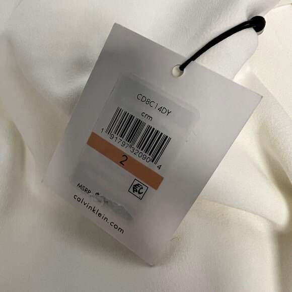 Calvin Klein Sheath Dress Long Flare Sleeve Knee Length Cream Zip Size 2 New - Picture 10 of 10